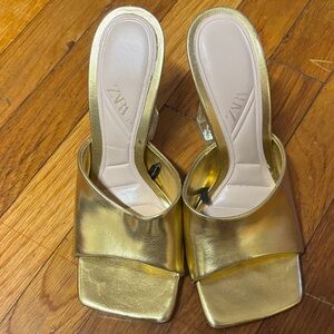 Zara Metallic Gold Heeled Sandals